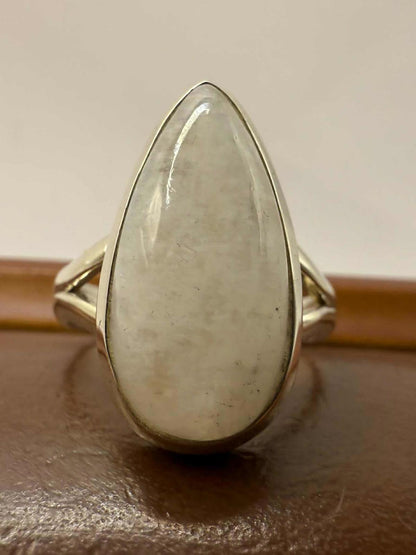 Quality 925 Sterling Silver Moonstone Set Ring • Size - P • 6.05 Grams