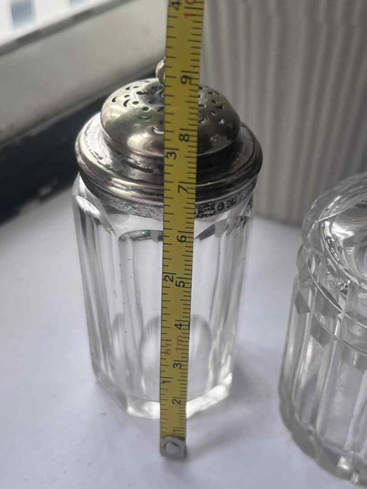 Antique Silver Top Crystal Salt and Pepper Shakers