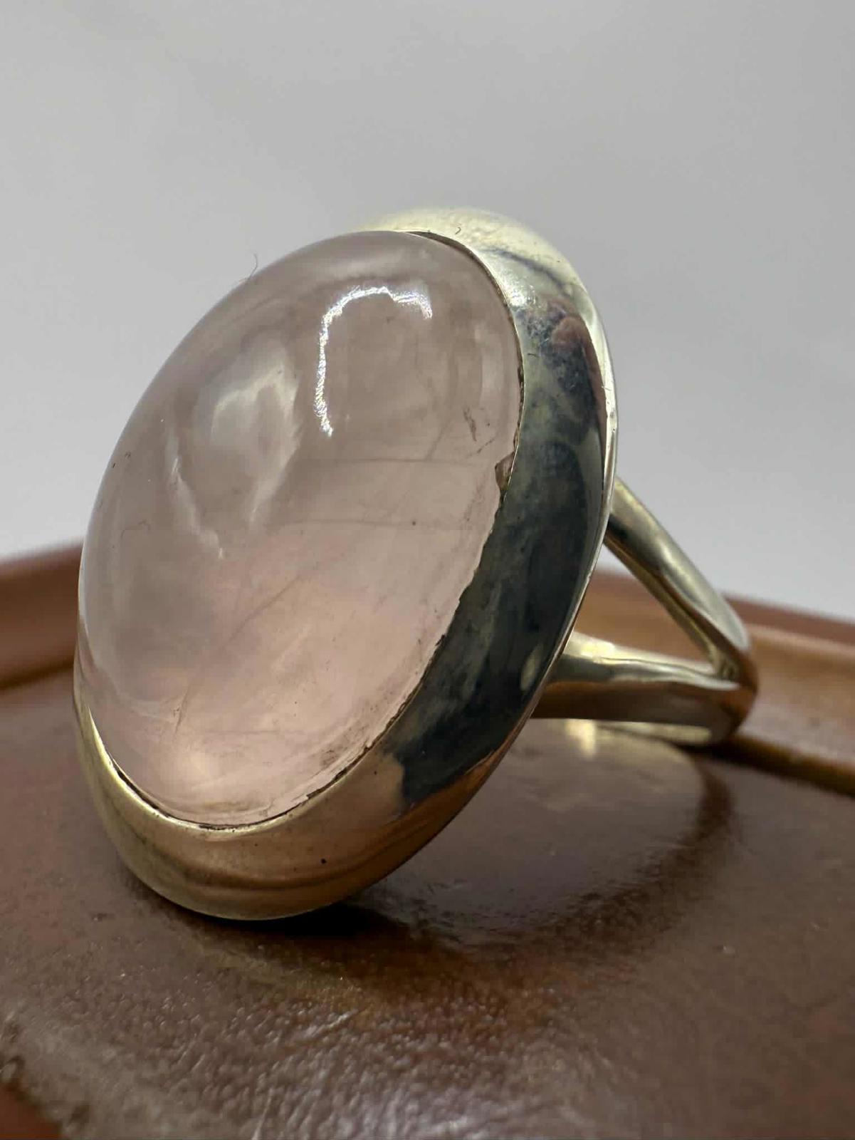Quality 925 Sterling Silver Rose Quartz Set Ring • Size - P • 8.70 Grams