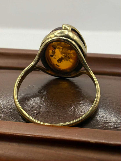 Quality 9ct Yellow Gold Baltic Amber Set Ring • Size - M • 2.81 Grams