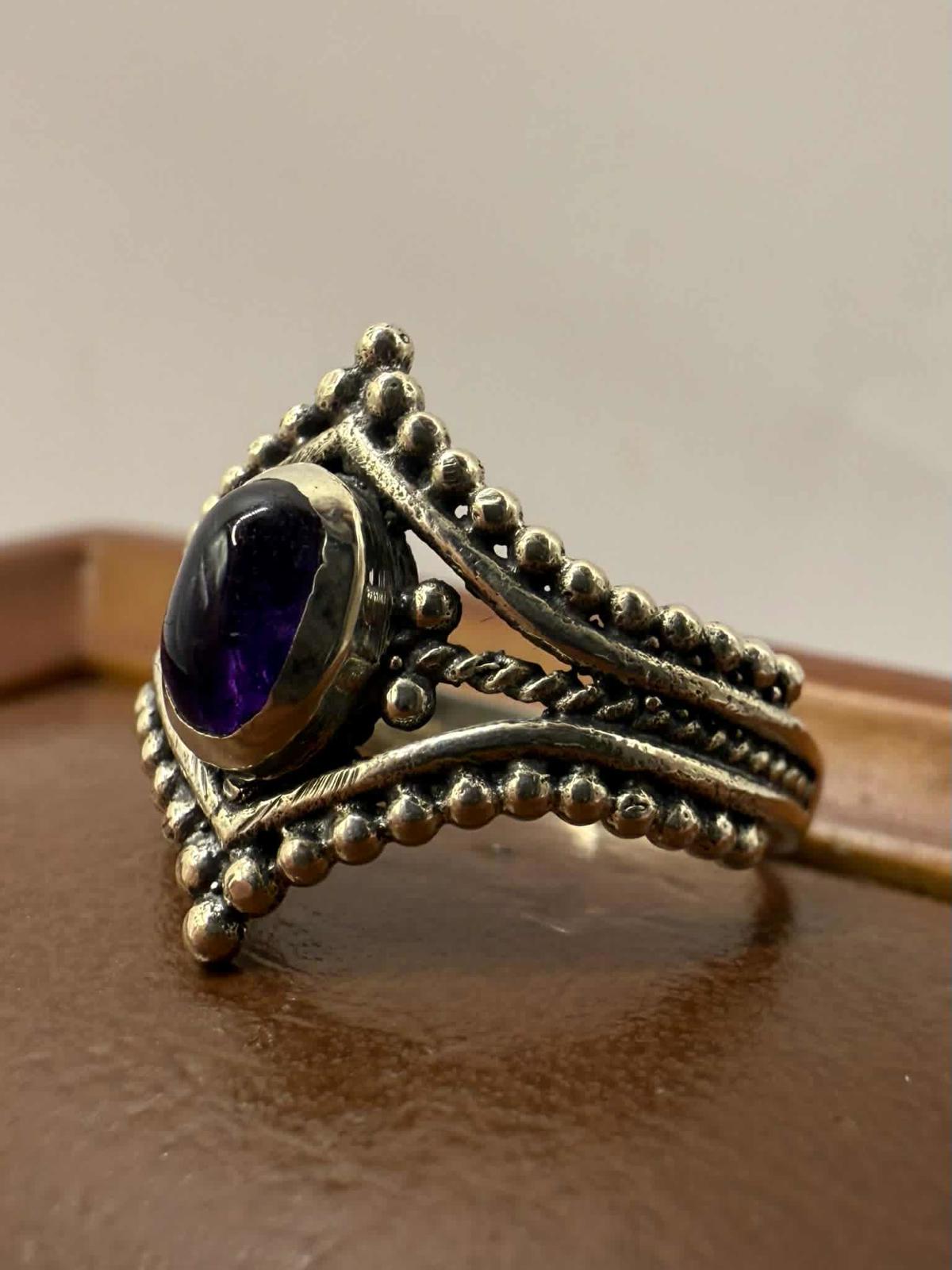 Quality 925 Sterling Silver Amethyst Set Ring • Size - L½ • 2.87 Grams