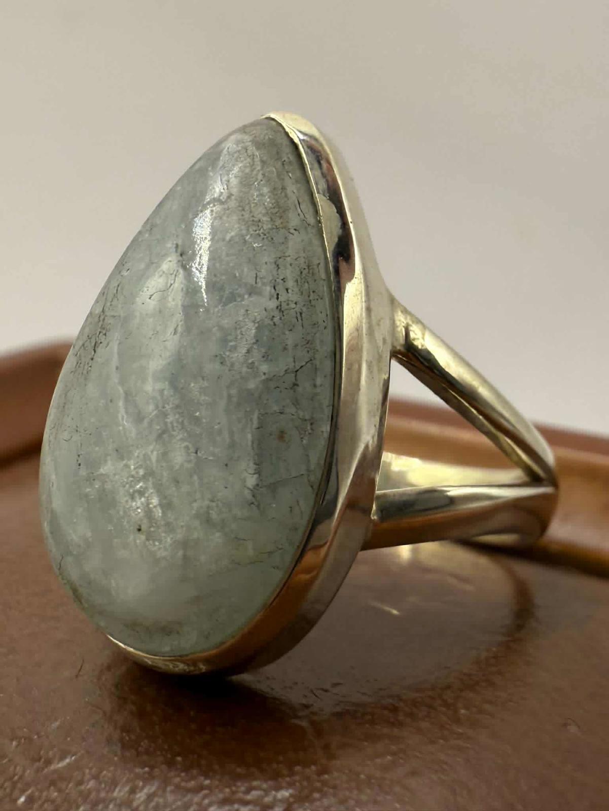 Quality 925 Sterling Silver Aquamarine Crystal Set Ring • Size - N • 5.55 Grams