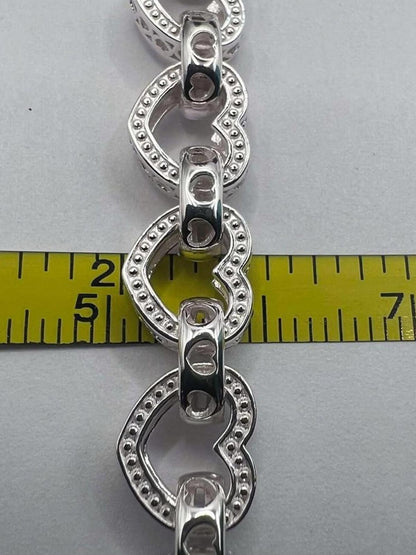 Quality 925 Sterling Silver Heart Link Bracelet - 16.36 Grams