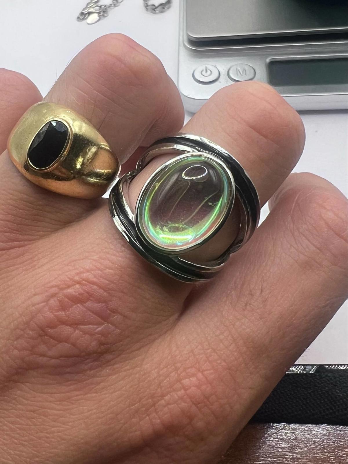 Quality 925 Sterling Silver Rainbow Stone Ring - Size - U • 8.13 Grams