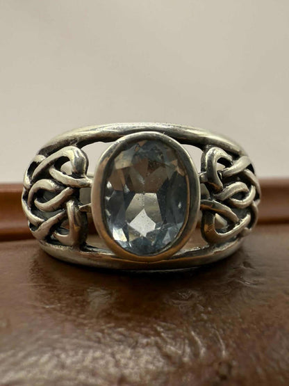 Quality 925 Sterling Silver Blue Topaz Set Ring• Size - M½ • 5.60 Grams