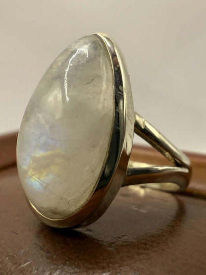 Quality 925 Sterling Silver Moonstone Set Ring • Size - N • 5.51 Grams