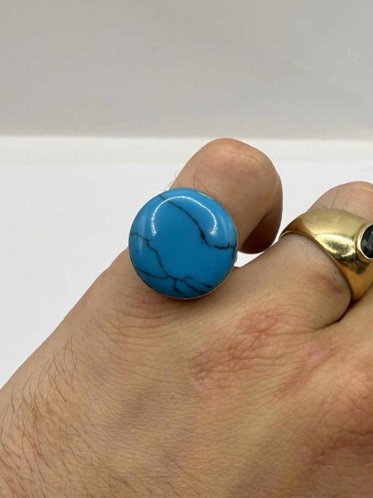 Quality 925 Sterling Silver Turquoise Set Ring • 6.00 Grams • Size - O