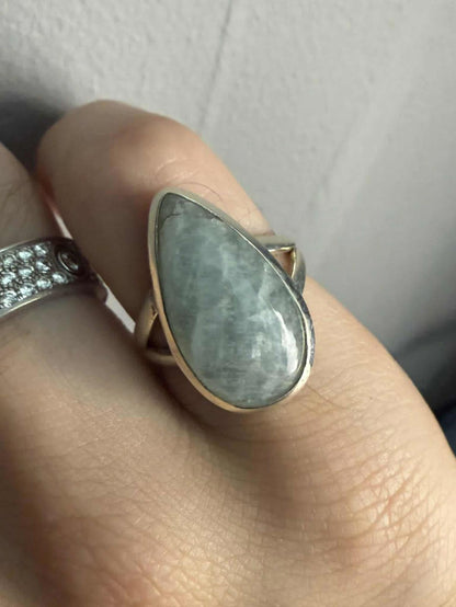 Quality 925 Sterling Silver Aquamarine Crystal Set Ring • Size - K½ • 5.38 Grams