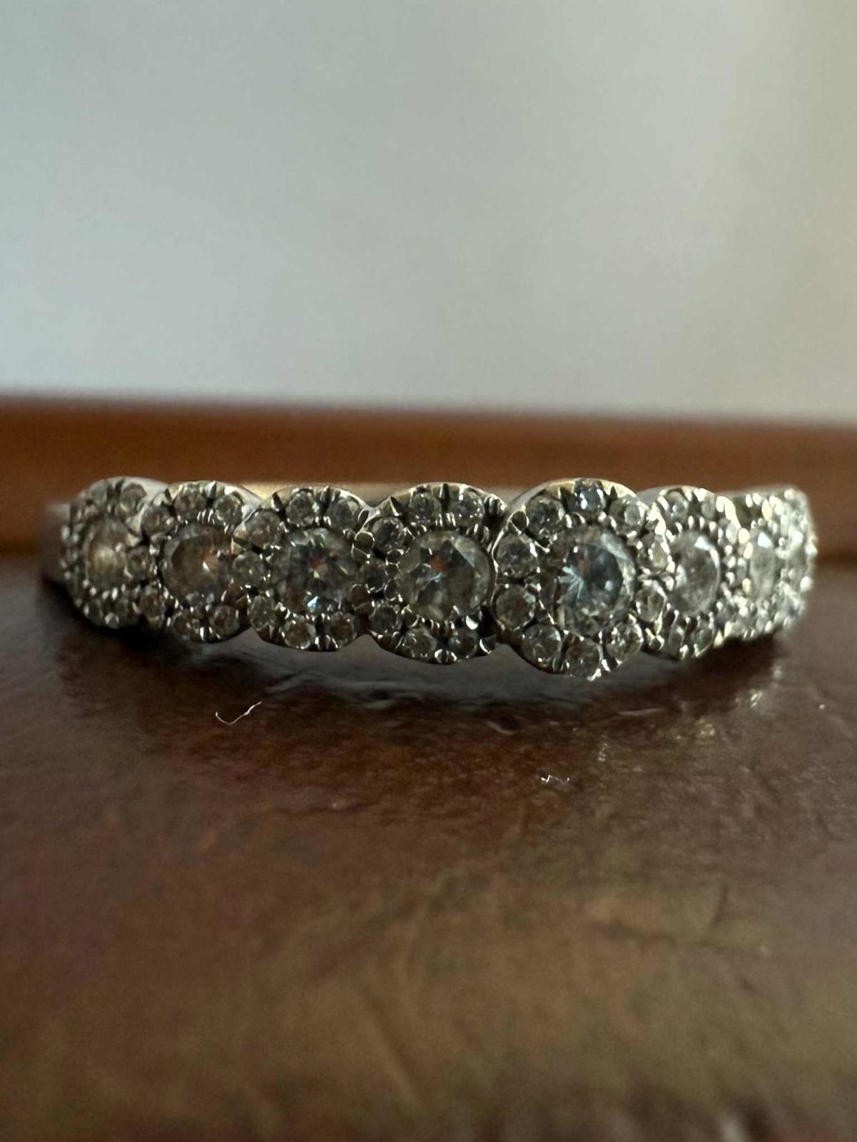 Quality 14ct White Gold Diamond Set Cluster Ring • Size - N½ • 2.49 Grams