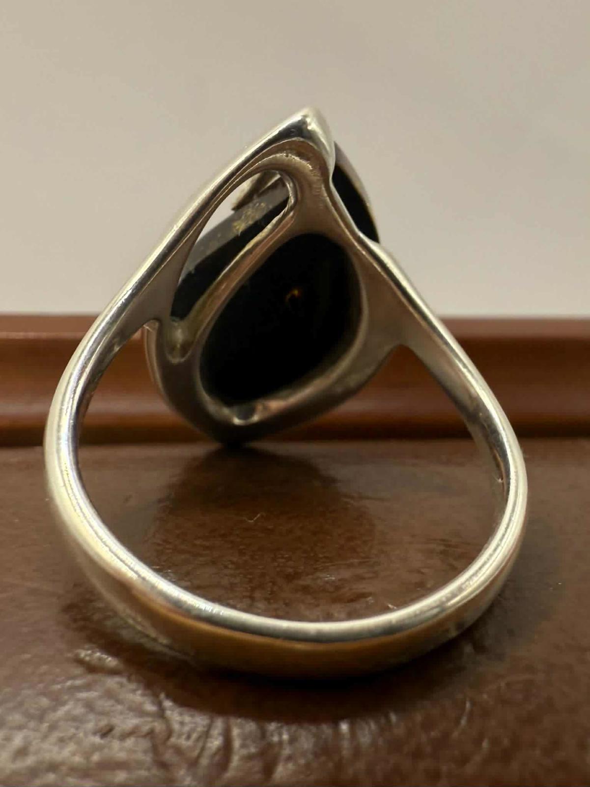 Quality 925 Sterling Silver Amber Set Ring • Size - L • 3.21 Grams