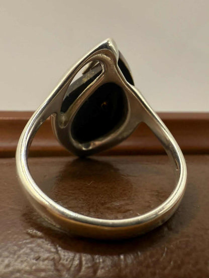 Quality 925 Sterling Silver Amber Set Ring • Size - L • 3.21 Grams