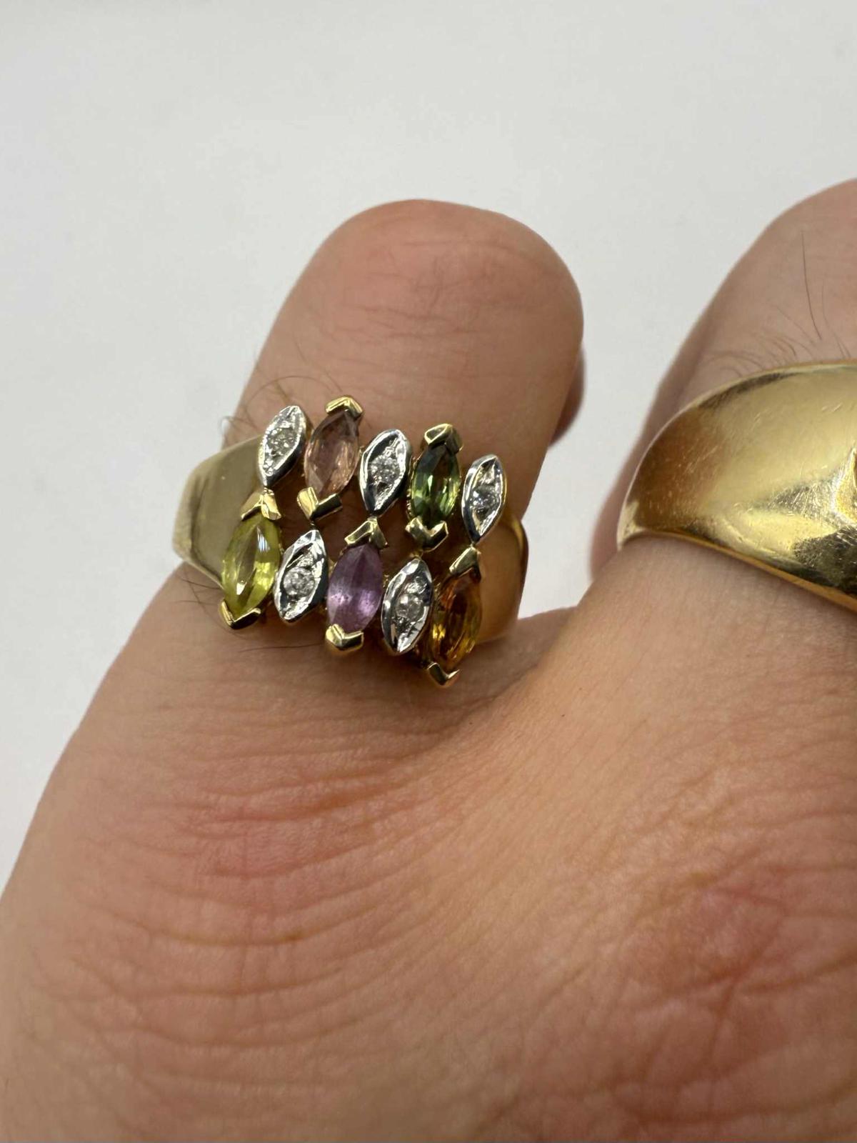 Quality 9ct Gold Multi Gem & Diamond Chip Set Ring • Size - N • 4.47 Grams