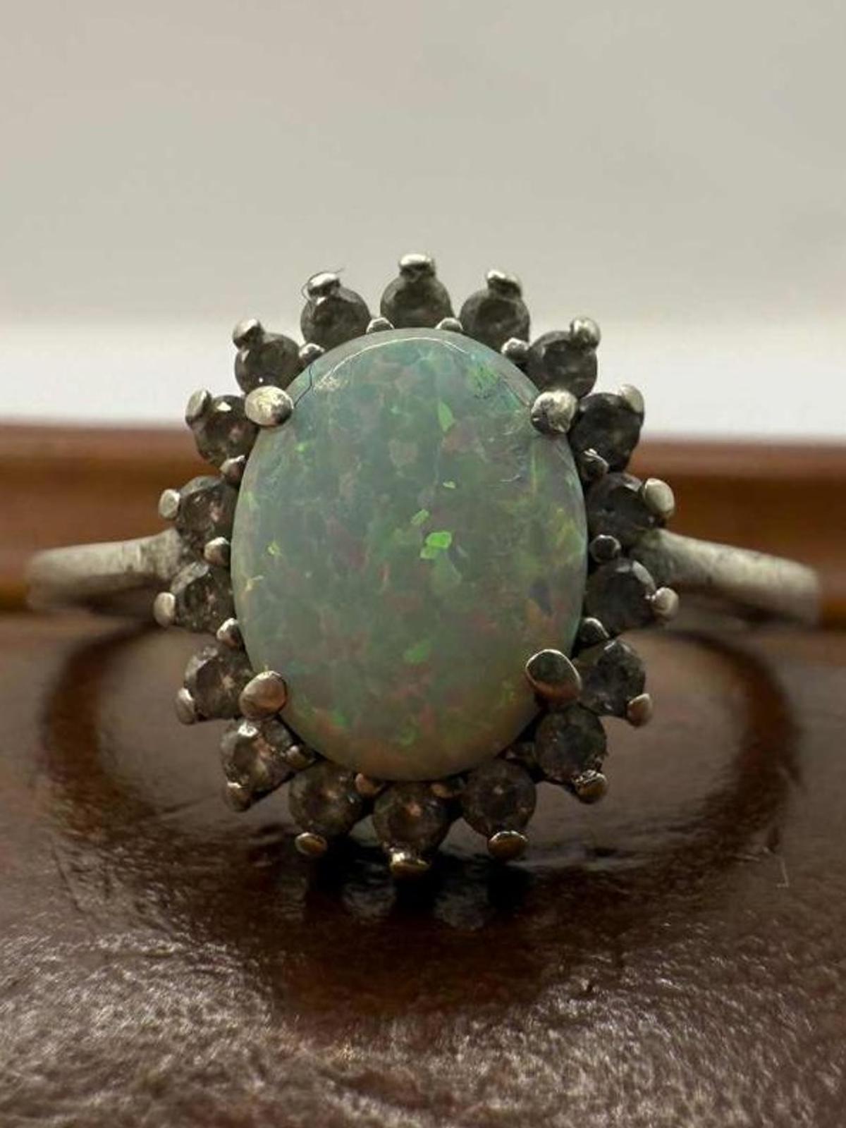 Quality 925 Sterling Silver Opal Cluster Ring • Size - N • 2.39 Grams