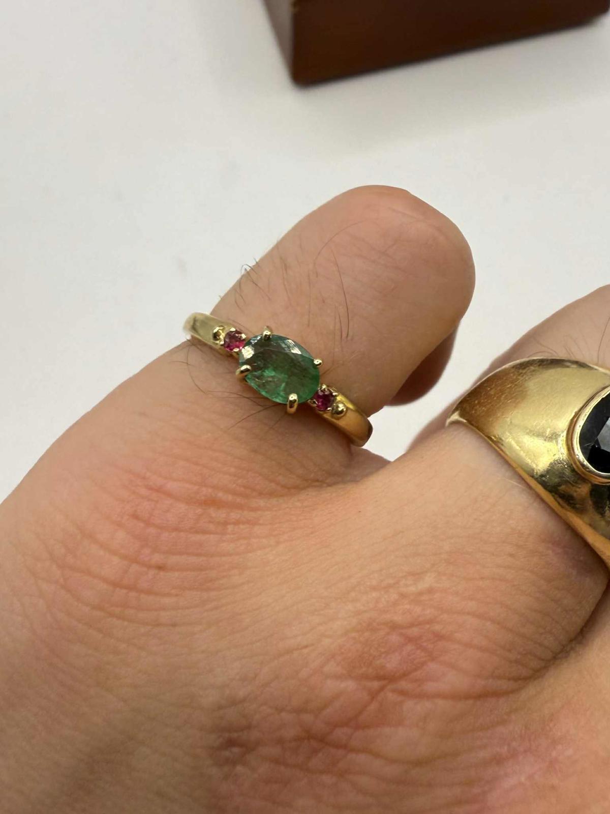Quality 9ct Yellow Gold Emerald & Ruby Set Ring • Size - N • 2.17 Grams