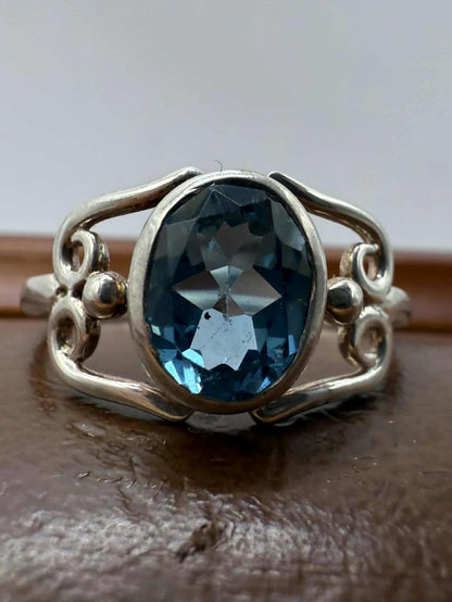 Quality 925 Sterling Silver Blue Topaz Set Ring • Size - S • 2.71 Grams