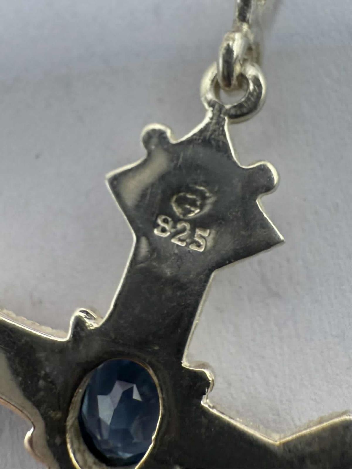 Quality 925 Sterling Silver Stone Set Cross Pendant & Chain • 7.34 Grams