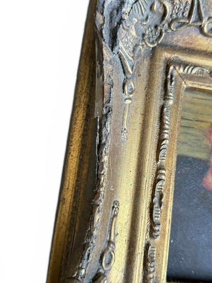 Charming Vintage Dog Painting in Ornate Frame - Singed "G Roy"