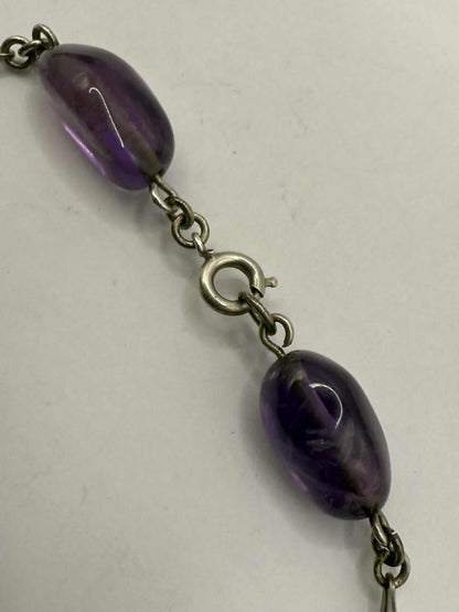 Quality 925 Sterling Silver Cabochon Amethyst Bracelet • 8 Inch • 11.60 Grams