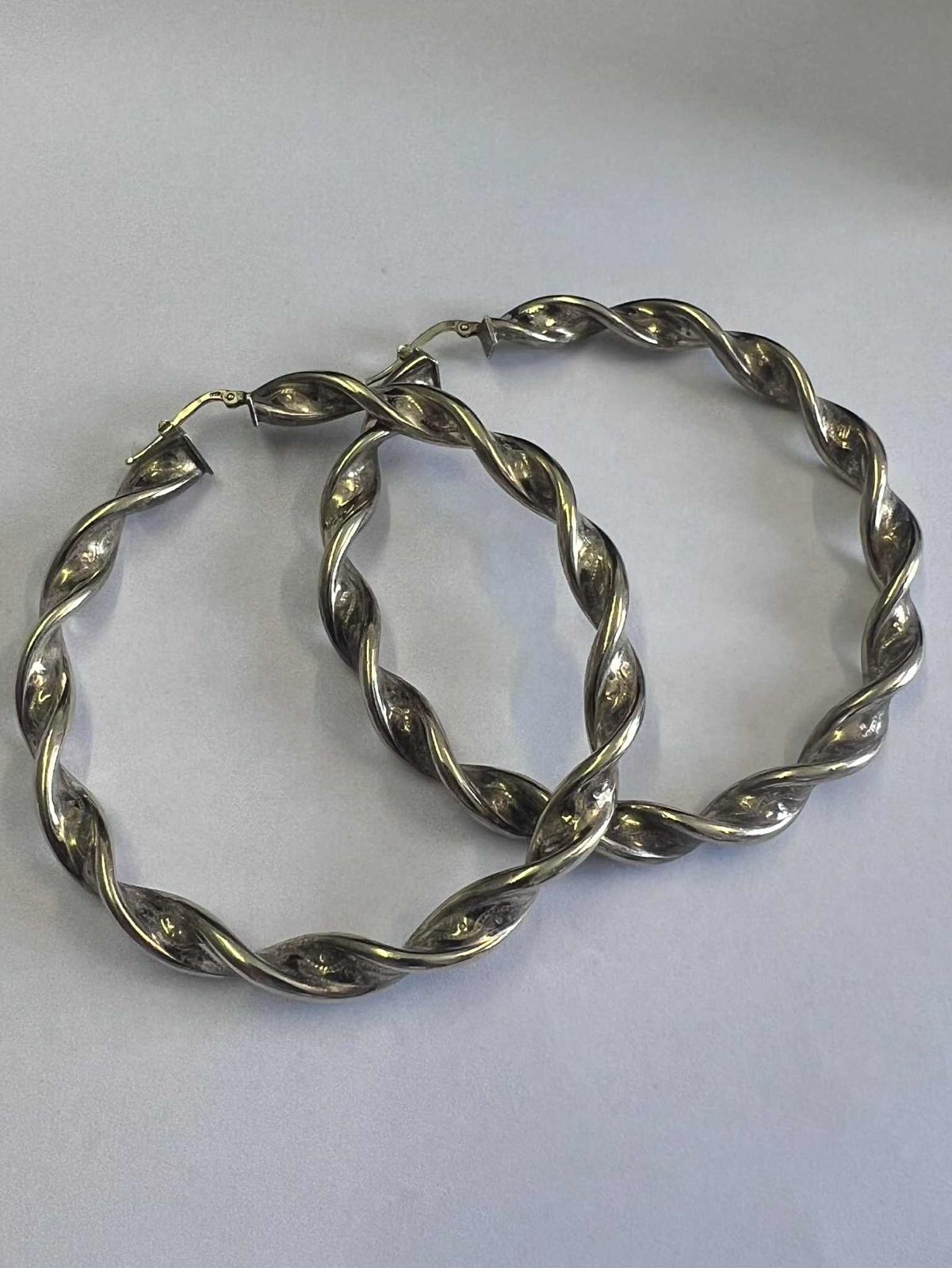Large 925 Sterling Silver Hoop Earrings • 21.81 Grams