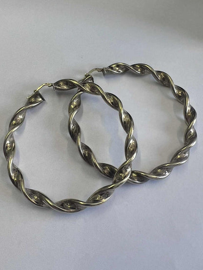 Large 925 Sterling Silver Hoop Earrings • 21.81 Grams
