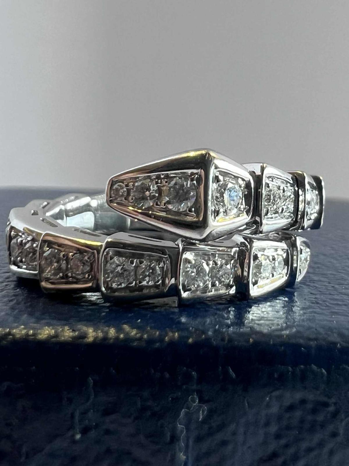 Bvlgari 18k White Gold Serpenti Diamond Set Ring - 0.60ct - M½/53
