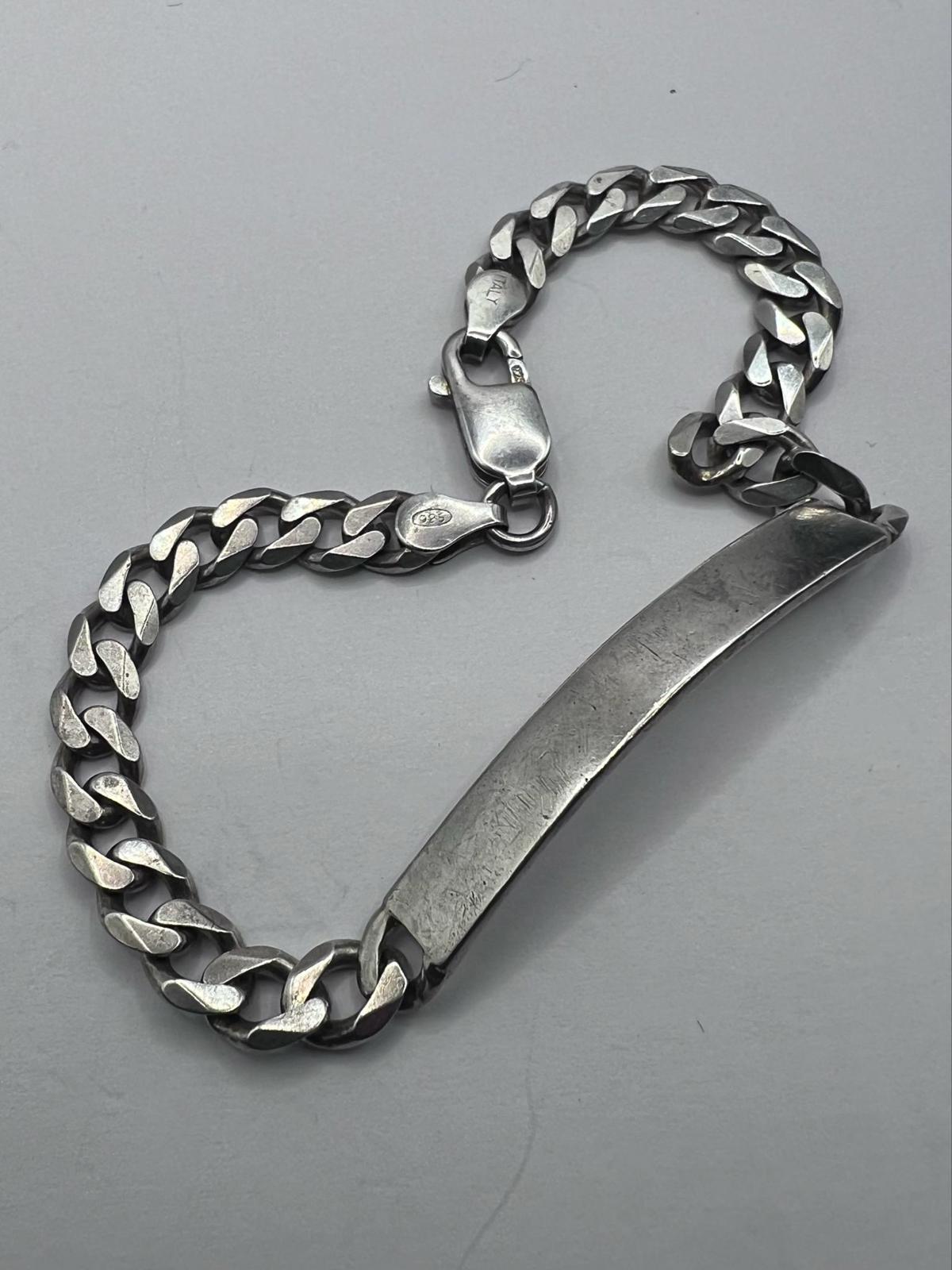 Vintage 925 Sterling Silver Curb Identity Bracelet - 15.91 Grams - 8"