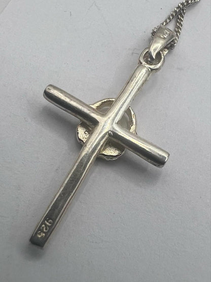Quality 925 Sterling Silver Stone Set Cross Pendant & Chain - 3.98 Grams