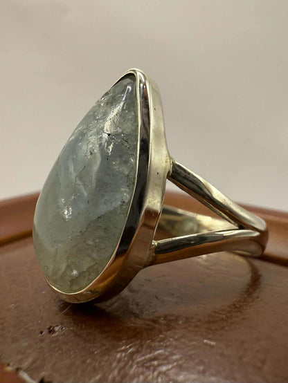 Quality 925 Sterling Silver Aquamarine Crystal Set Ring • Size - Q½ • 5.52 Grams