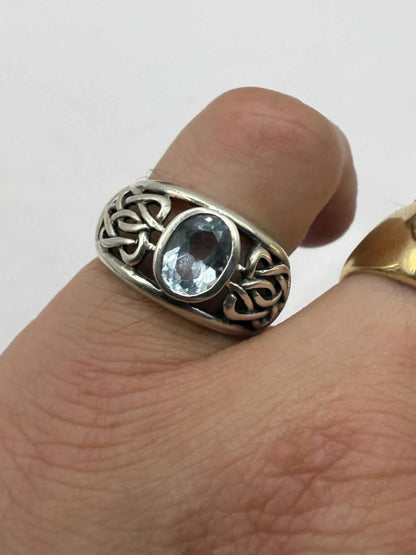 Quality 925 Sterling Silver Blue Topaz Set Ring• Size - M½ • 5.60 Grams