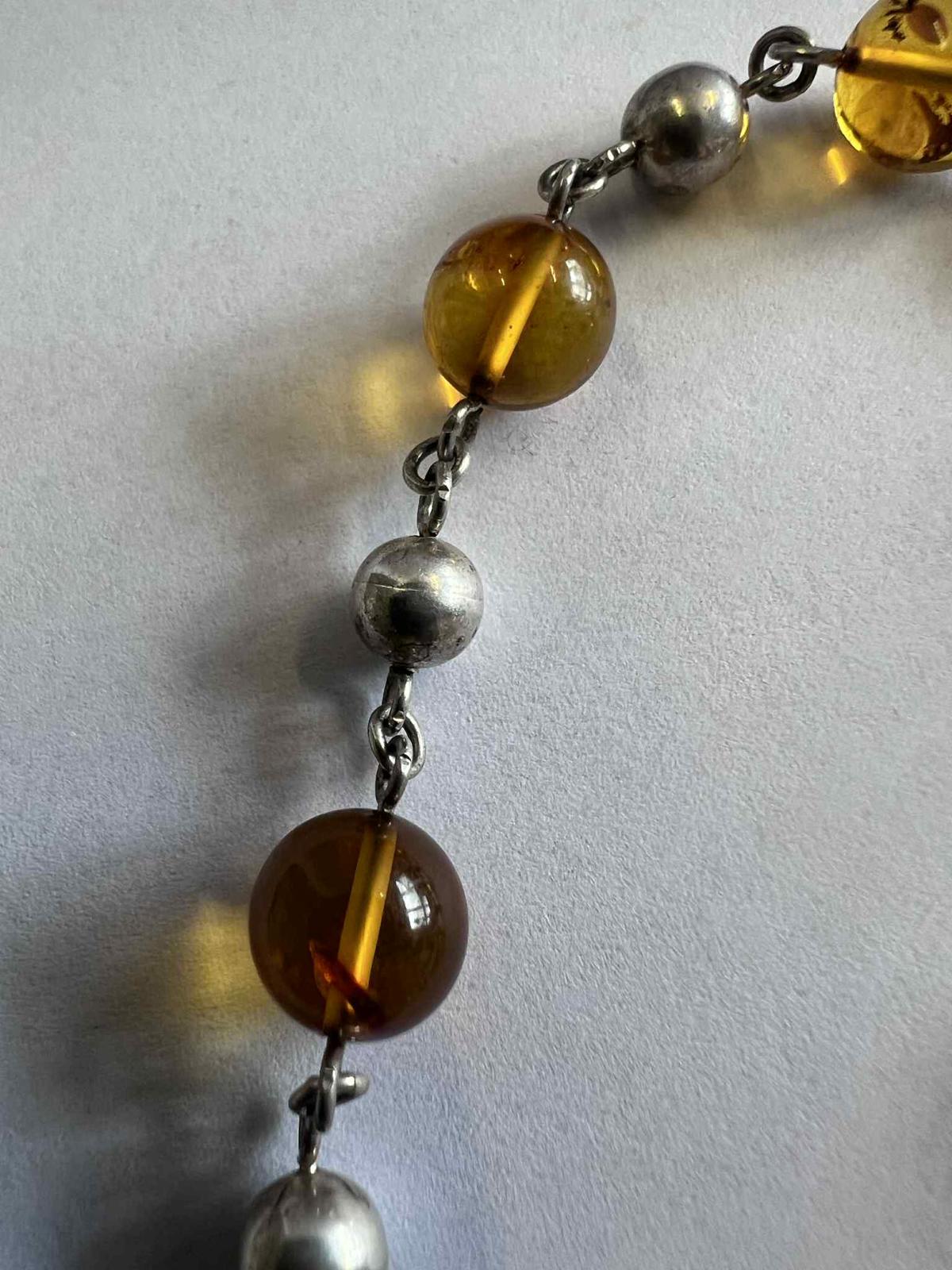 Quality 925 Sterling Silver Amber Bead Bracelet • 8" • 8.04 Grams