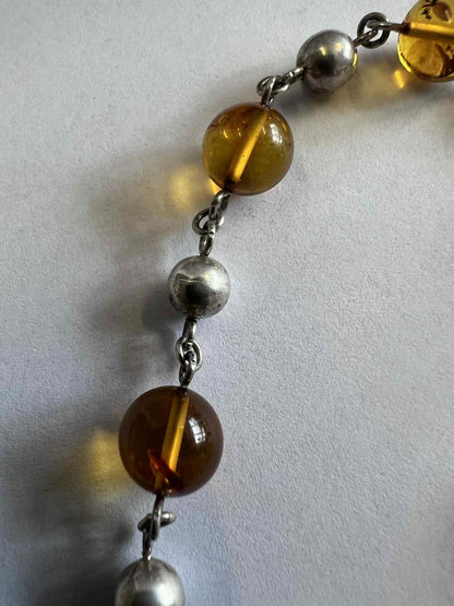Quality 925 Sterling Silver Amber Bead Bracelet • 8" • 8.04 Grams