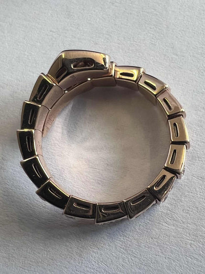 Bvlgari 18k Rose Gold Serpenti Diamond Set Ring - 0.60ct - N/54