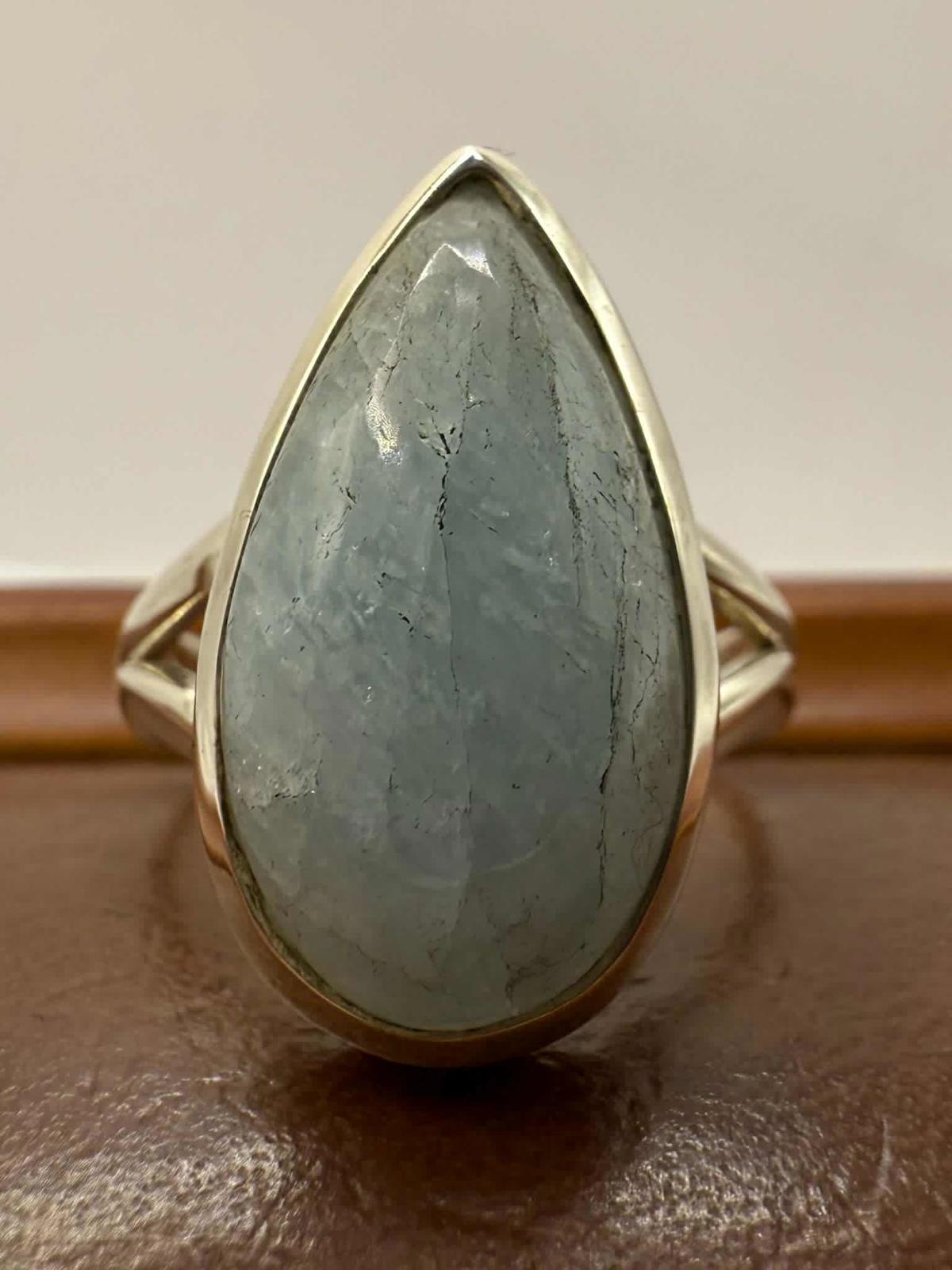 Quality 925 Sterling Silver Aquamarine Crystal Set Ring • Size - P½ • 5.08 Grams