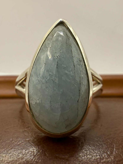 Quality 925 Sterling Silver Aquamarine Crystal Set Ring • Size - P½ • 5.08 Grams