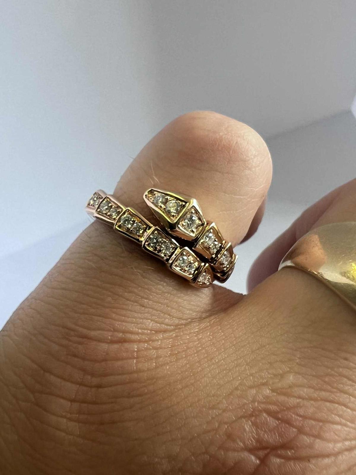 Bvlgari 18k Rose Gold Serpenti Diamond Set Ring - 0.60ct - N/54