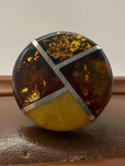 Quality 925 Sterling Silver Amber Mosaic Ring • Size - Q • 9.03 Grams
