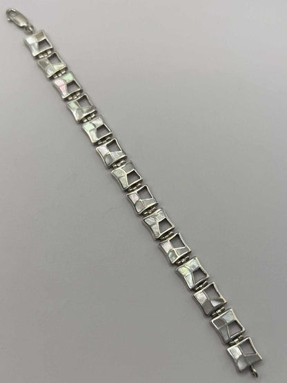 Quality 925 Sterling Silver Stone Inlay Unique Link Bracelet - 27.35 Grams