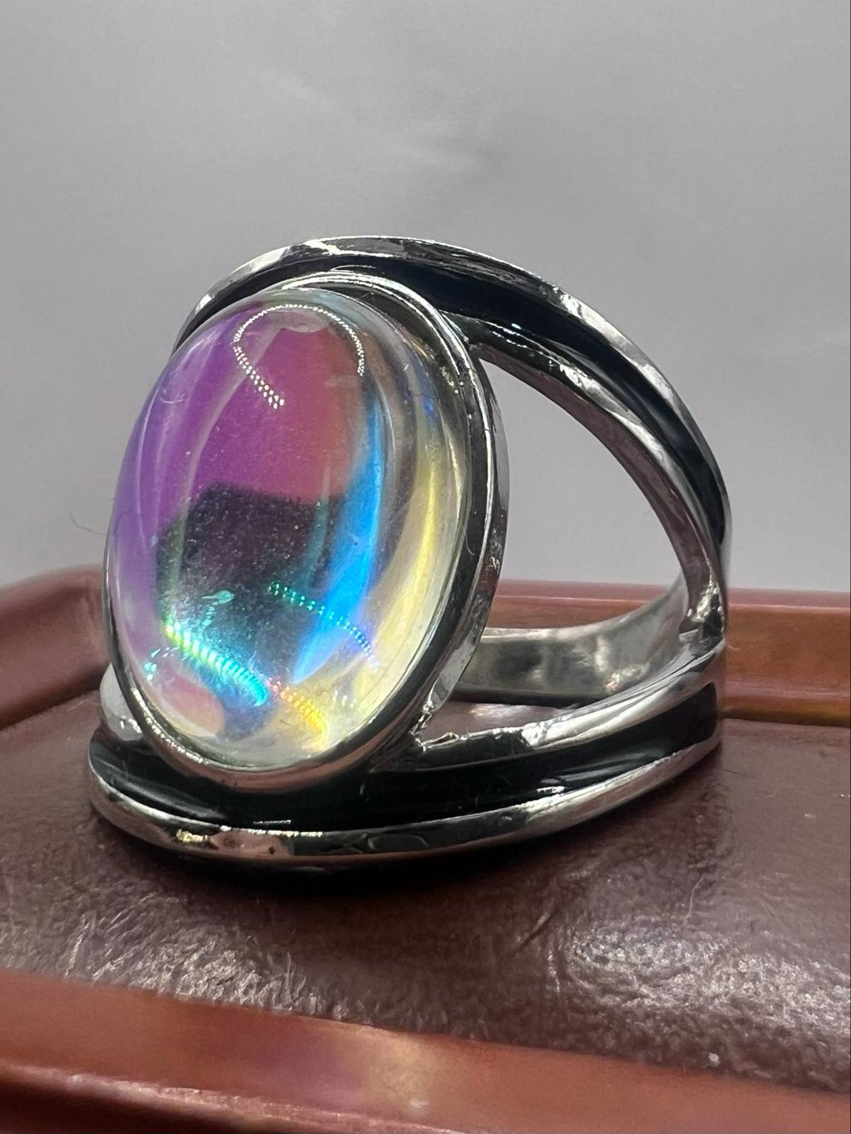 Quality 925 Sterling Silver Rainbow Stone Ring - Size - U • 8.13 Grams