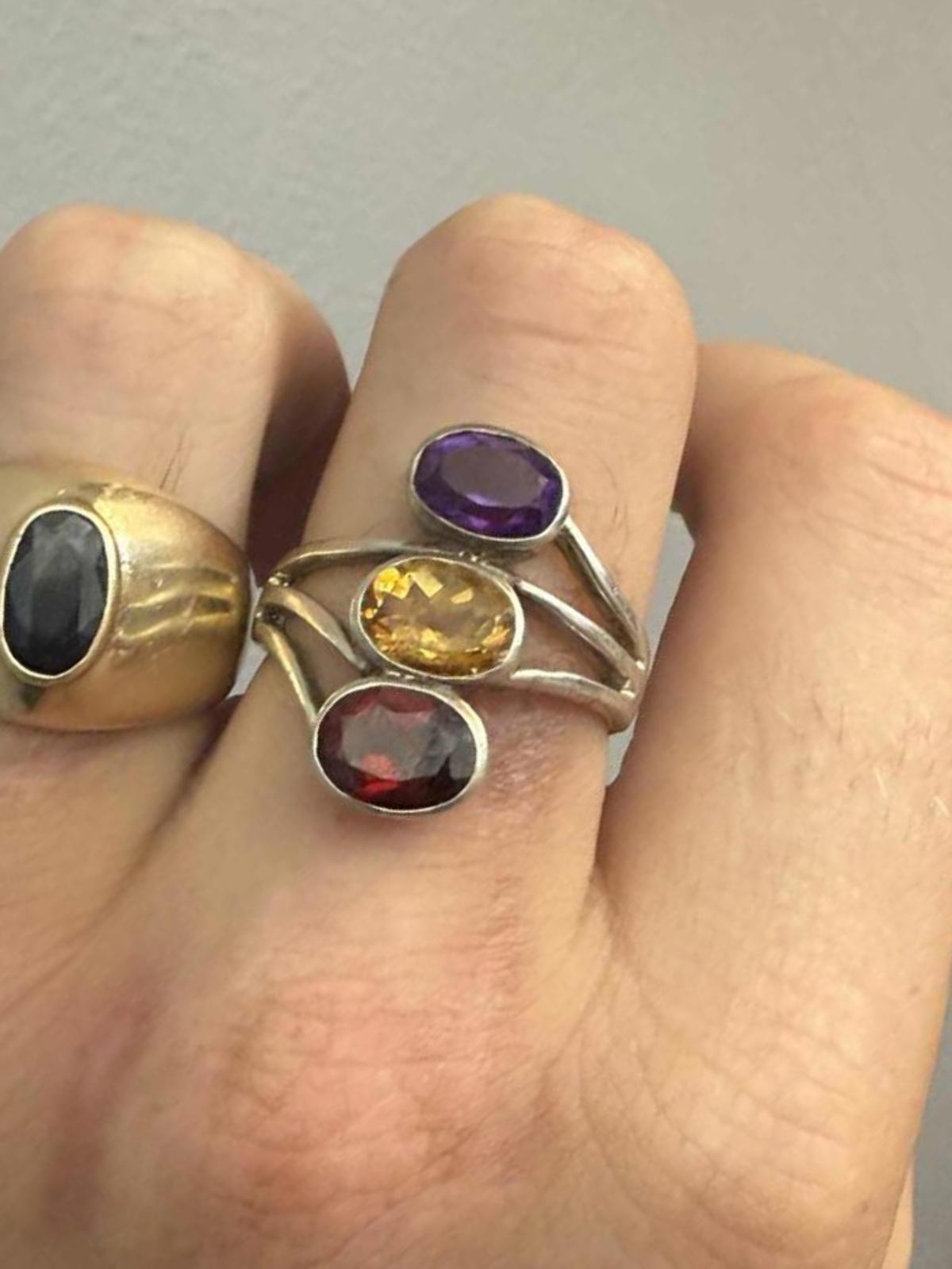 Quality 925 Sterling Silver Multi-Gemstone Set Ring • 5.88 Grams • Size - S