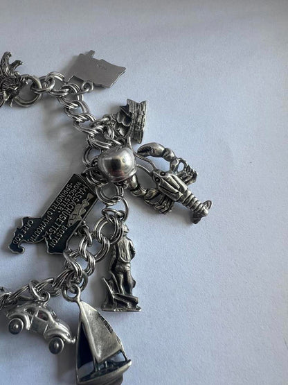 Vintage 925 Sterling Silver USA Themed Charm Bracelet - 47.87 Grams