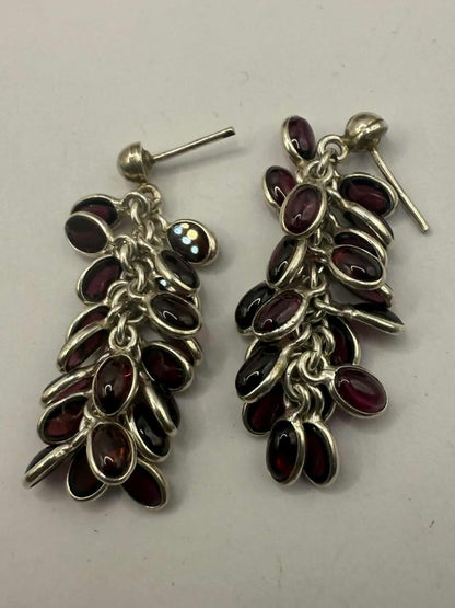 Quality 925 Sterling Silver Garnet Cluster Dangle Earrings • 12.41 Grams