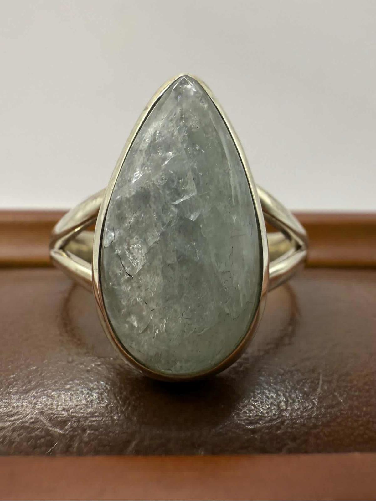Quality 925 Sterling Silver Aquamarine Crystal • Size - V½ • 6.01 Grams