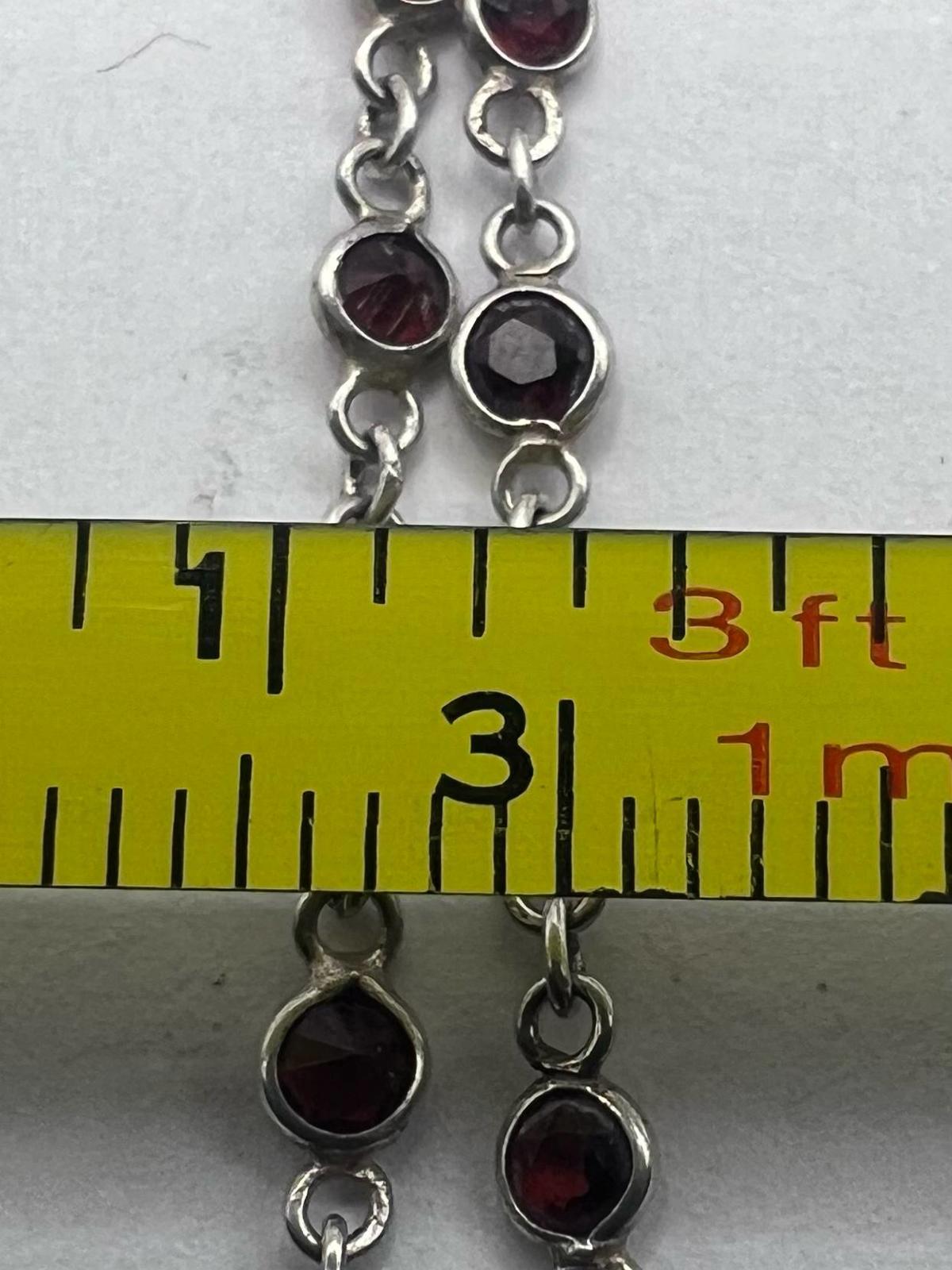 Quality 925 Sterling Silver Garnet Set Bracelet - 1.45 Grams - 7 Inch