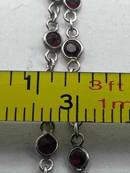 Quality 925 Sterling Silver Garnet Set Bracelet - 1.45 Grams - 7 Inch