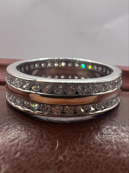 Quality 925 Stone Set Eternity Ring • Size - S • 5.88 Grams