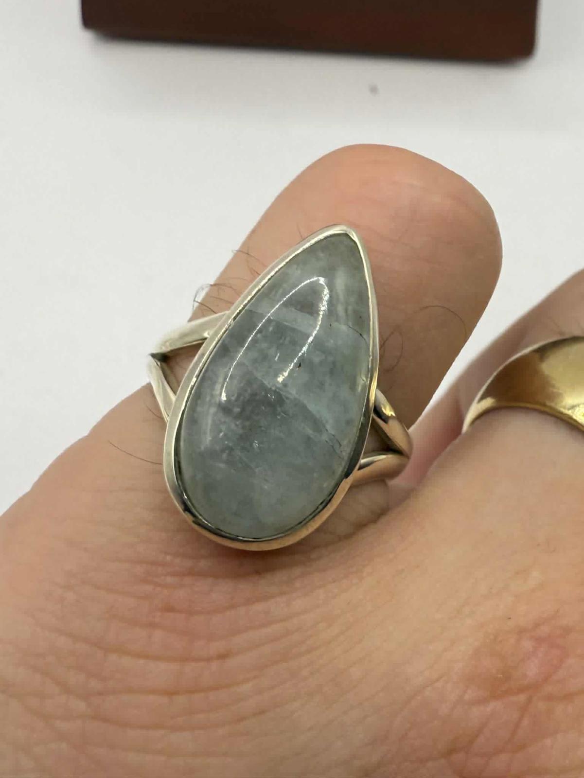 Quality 925 Sterling Silver Aquamarine Crystal Ring • Size - P • 5.72 Grams