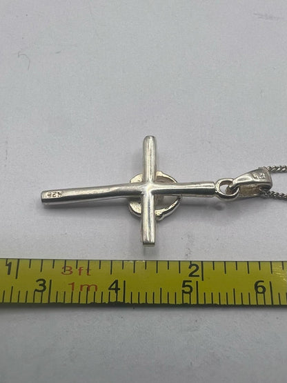 Quality 925 Sterling Silver Stone Set Cross Pendant & Chain - 3.98 Grams