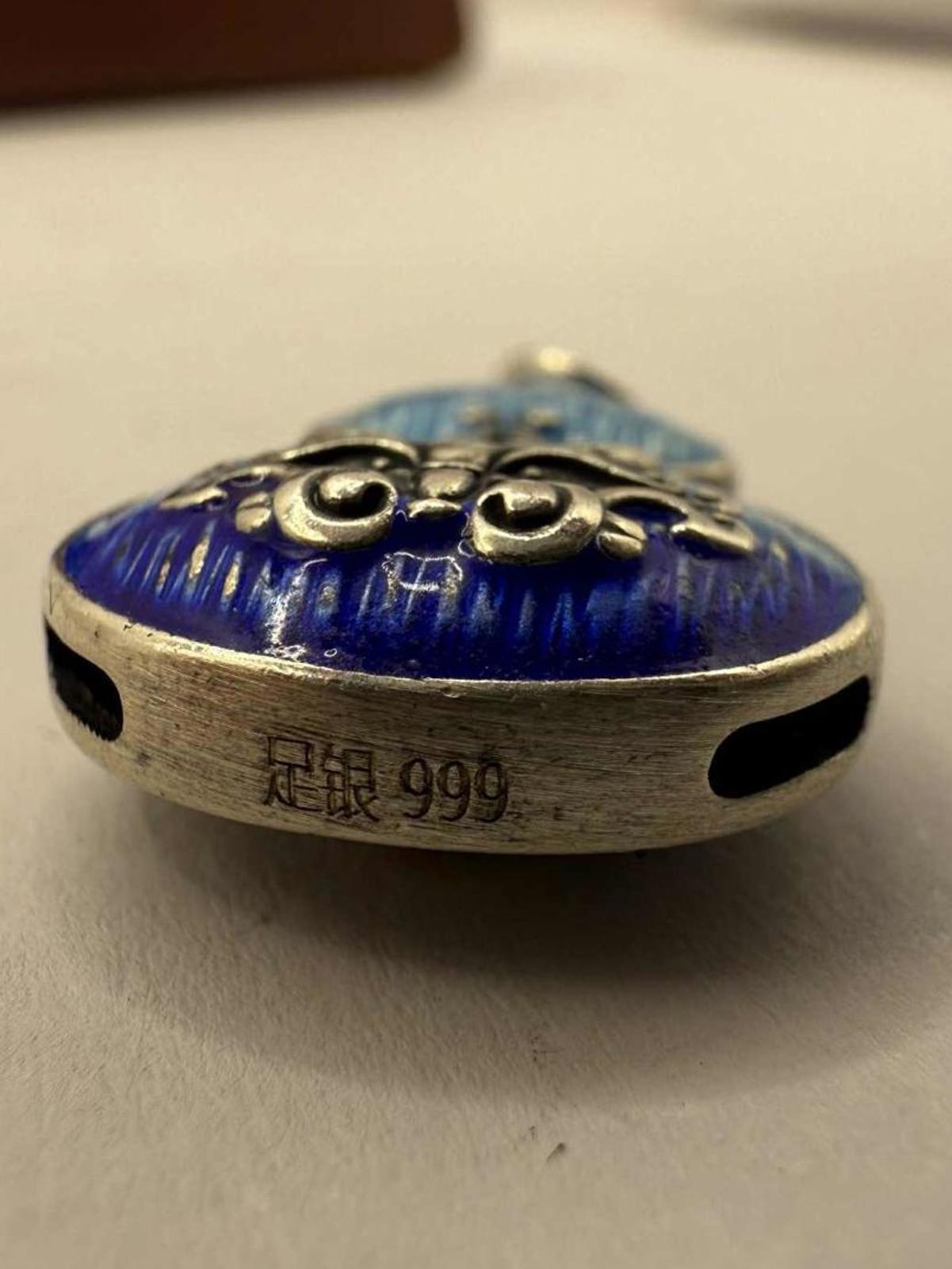 Quality 999 Fine Silver Double Sided Enamel Design Pendant - 4.18 Grams