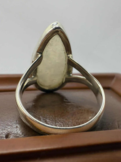 Quality 925 Sterling Silver Moonstone Set Ring • Size - P • 6.05 Grams