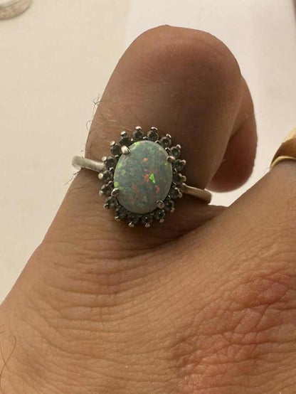 Quality 925 Sterling Silver Opal Cluster Ring • Size - N • 2.39 Grams